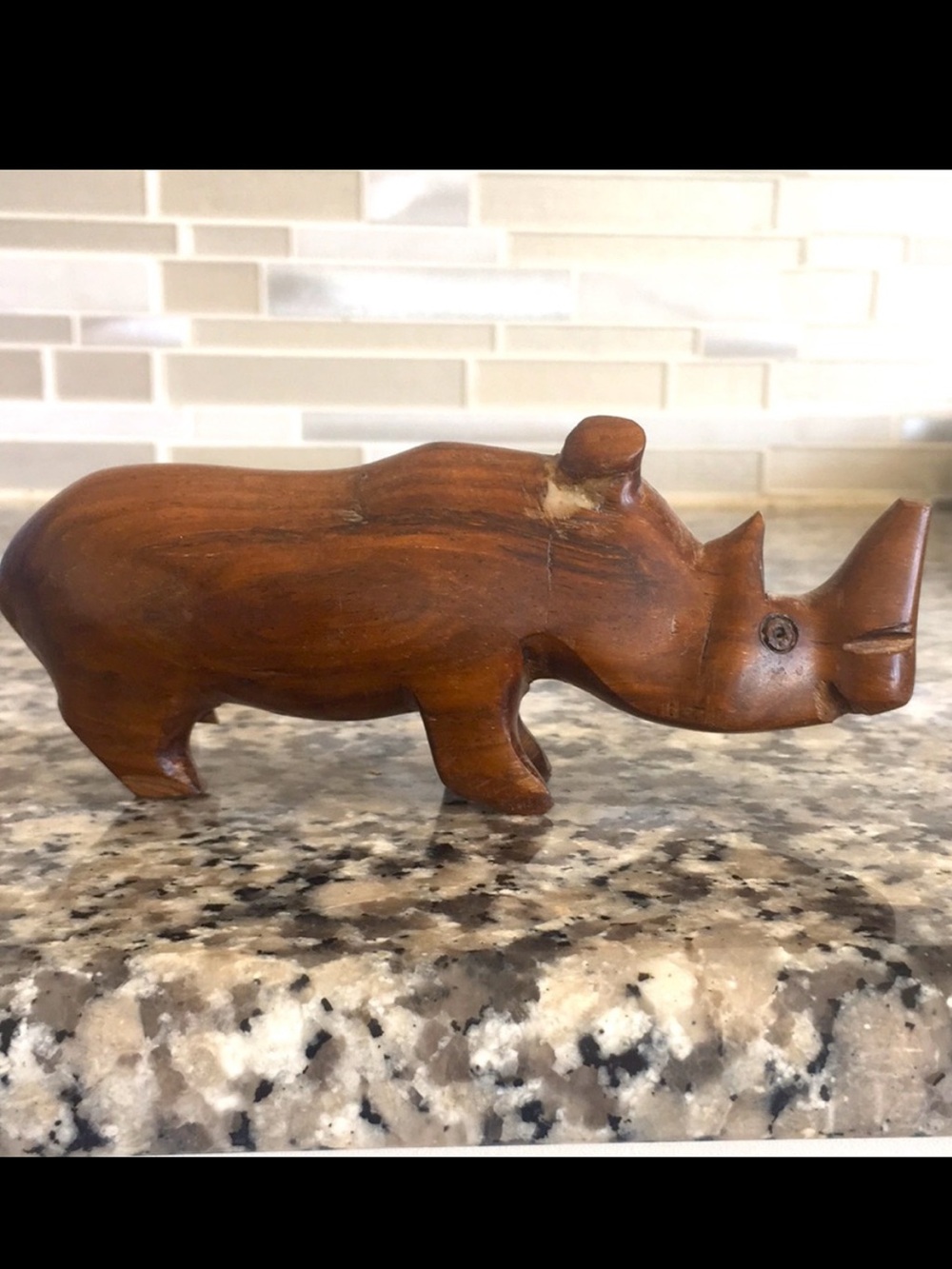 Hand Carved Solid Hardwood Rhino Rhinoceros Statue South African 5.5